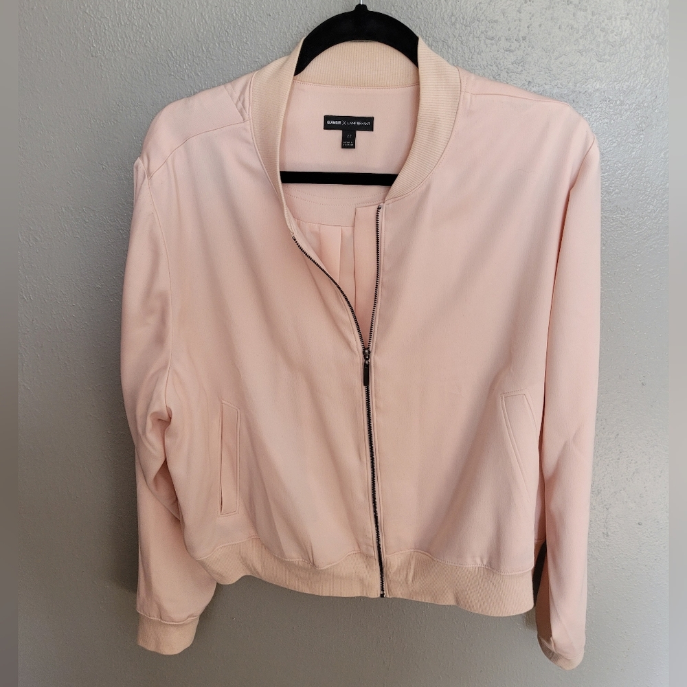 Plus Size Lane Bryant Pink Bomber Jacket w/ Flower on Back